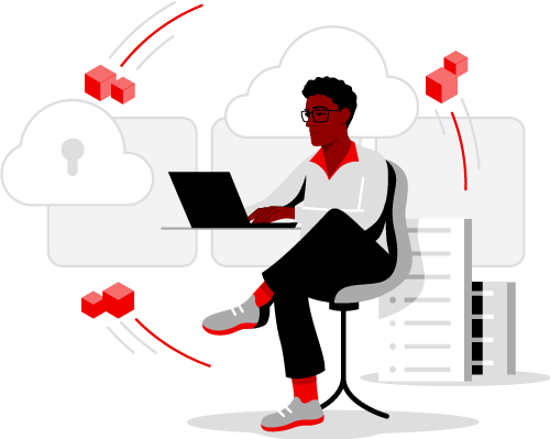 Illustration of man sitting in chair using a laptop